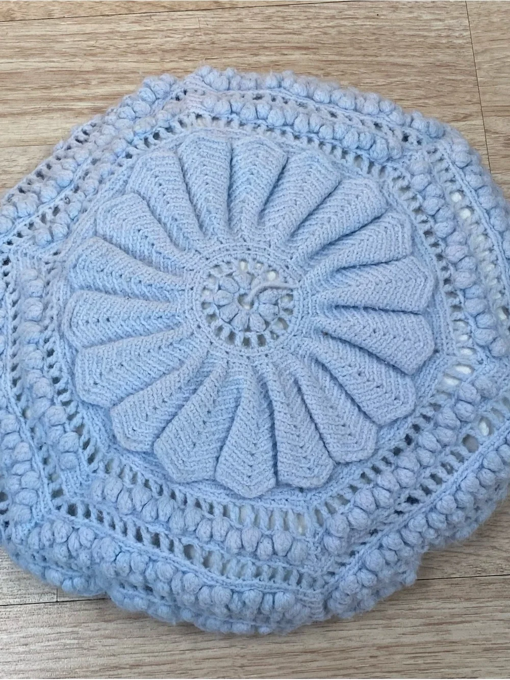 Vintage Handmade Throw Pillow Light Blue Approx 13 X 13 Inch Round Hexagon Shape